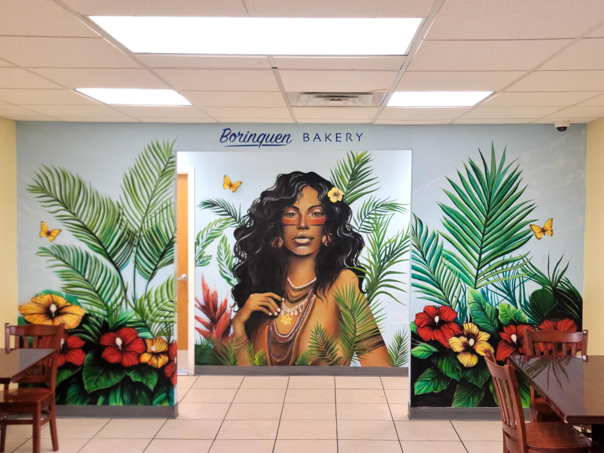 Borinquen Bakery dining area after the mural was painted