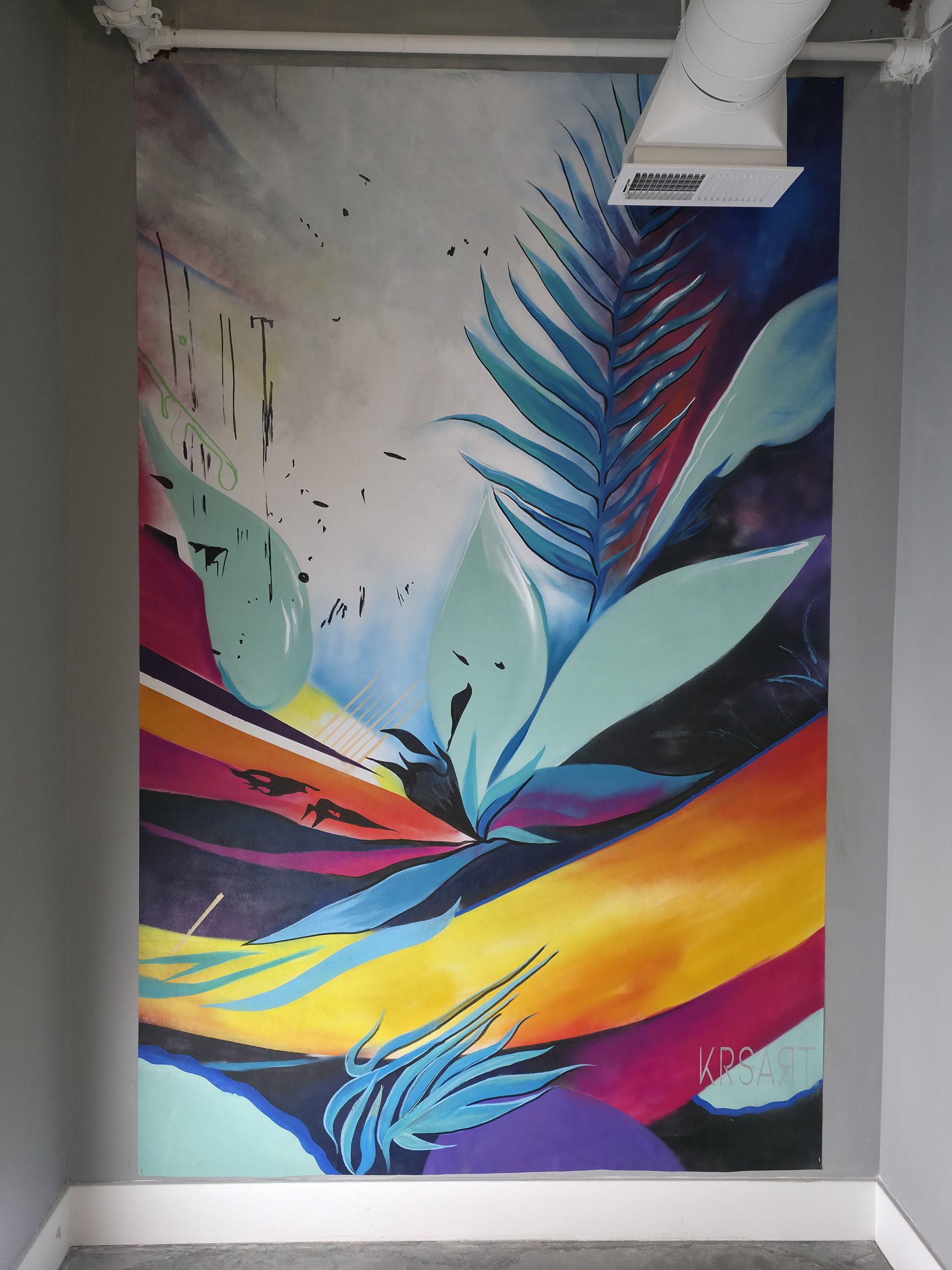 Abstract botanical canvas from The Brit mural series