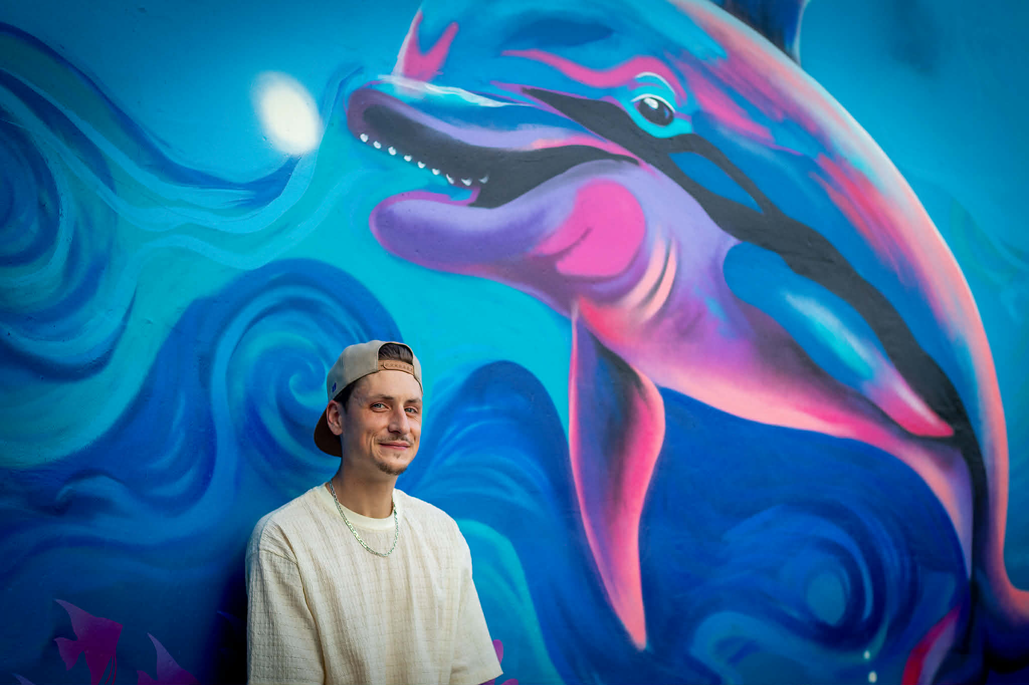 Portrait of Kendall Soliwoda, muralist and co-founder of KRS Art