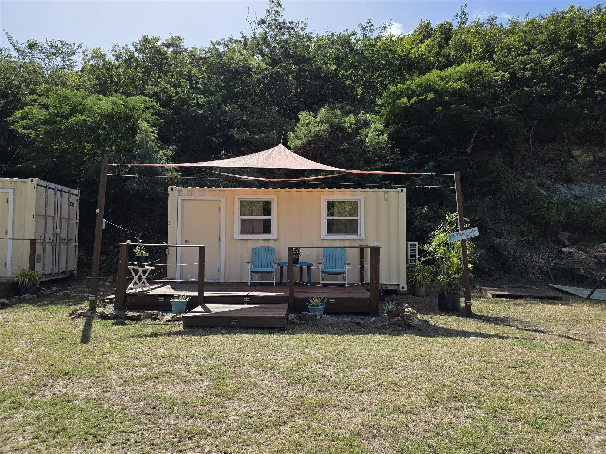 One of the Airbnb containers before mural work at Lameshur Cottages and Campsites in St. John, U.S. Virgin Islands