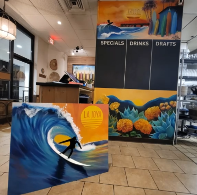 La Joya chalkboard and host stand mural by KRS Art
