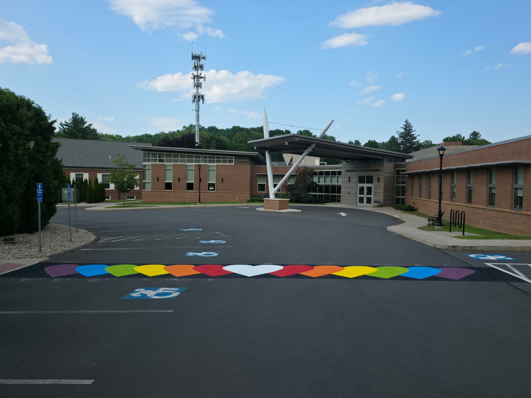 Colorful heart crosswalk at the Rocky Hill Community and Senior Center